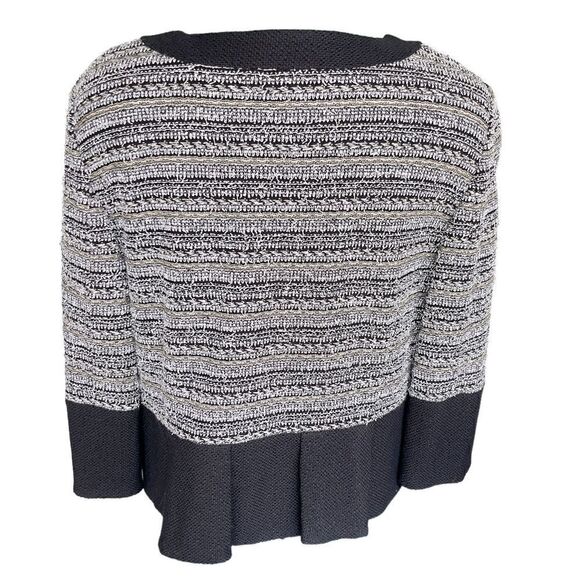 NWOT ST. JOHN BLACK LABEL Black and White Knit Full Zip Wool Blend Tweed Pleated - Picture 6 of 7